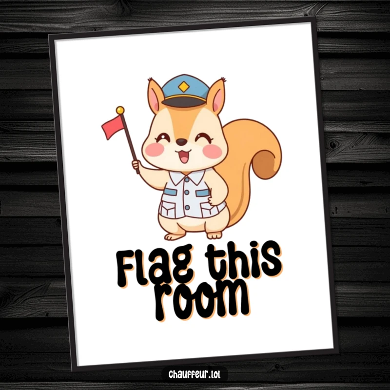 Funny Squirrel Flag Signal Digital Art Print: A high-resolution image of a uniformed squirrel expertly signaling with a flag, adding humorous flair to any screen.