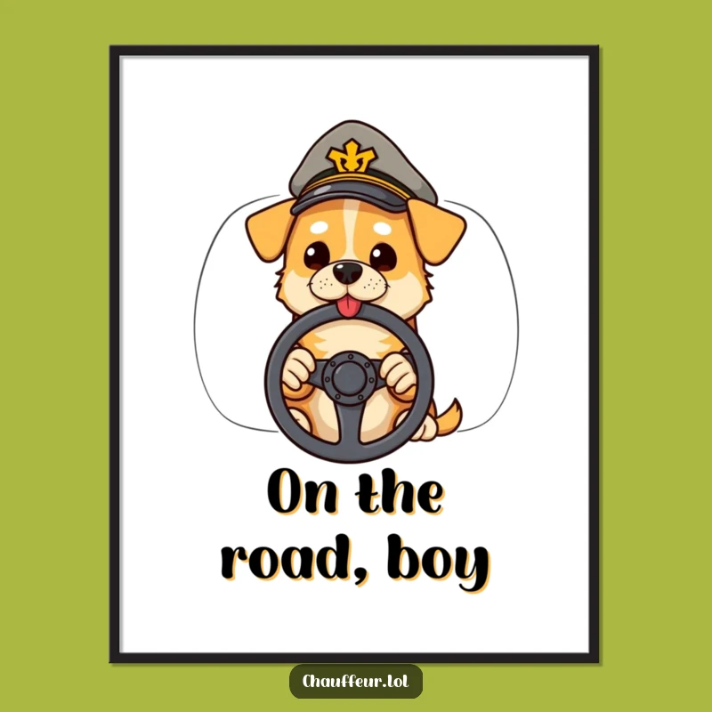 Funny Dog Driver Poster: Cool Canine with Peaked Cap for Your Wall