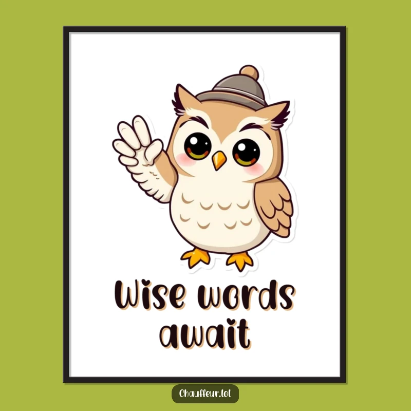 Funny Owl Signal Art Poster: Cool Character, Tiny Hat, Perfect Funny Gift