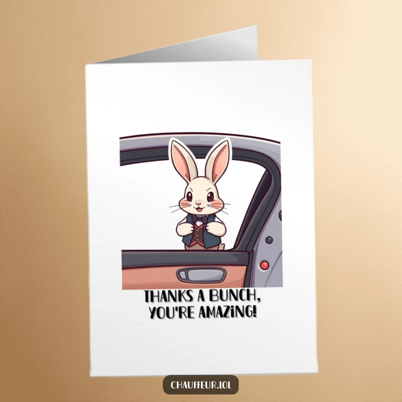 Funny Free Printable Thank You Card: A suave rabbit in a vest opens a car door, offering a sophisticated expression of thanks.